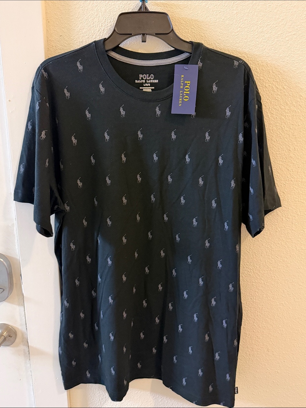 NWT Polo Ralph Lauren Men’s L Black All Over Pony Logo T-Shirt